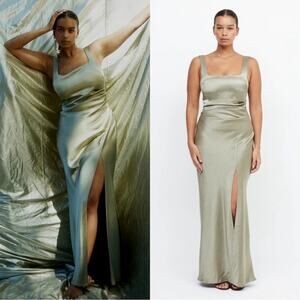 Bec and Bridge The Dreamer Square Neck Satin Maxi Dress Size 12 NWT Sage Green